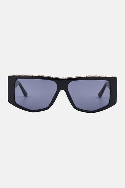 Guess Women GU7914 Square Smoke Browline Sunglasses, Black