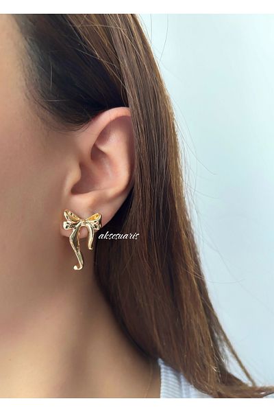aksesuaris Gold Bow Earrings with Dangle