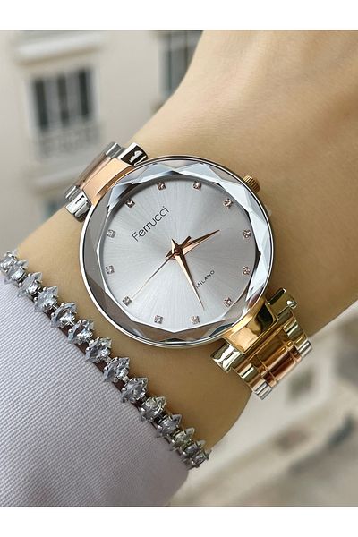 Ferrucci Cut Glass Women's Wristwatch and Bracelet