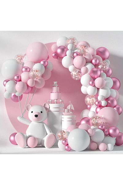 Baloane Vesele Baptism Arch for Baby Girl 104 Pink White Balloons ARC15