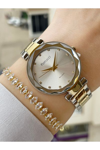 Ferrucci Cut Glass Women's Wristwatch and Bracelet