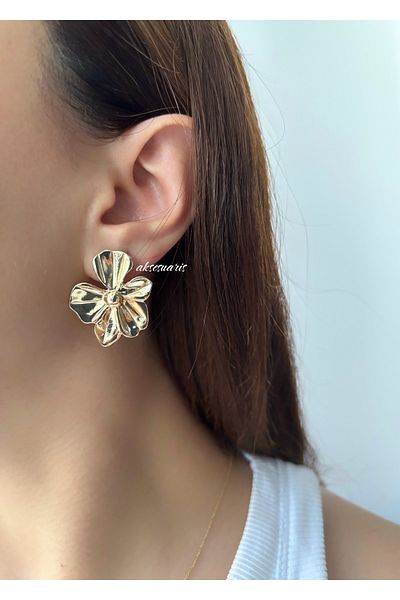 aksesuaris Gold Flower Model Women's Earrings