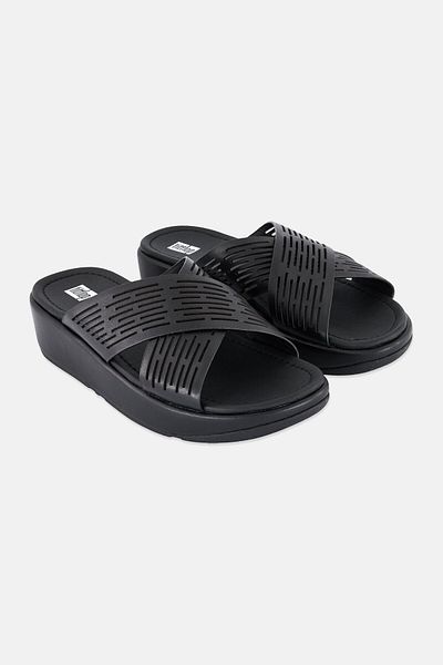Fitflop Women Slip On Leather Sandal, Black