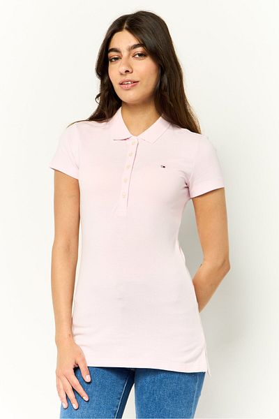 Tommy Hilfiger Women Slim Fit Brand Logo Short Sleeves Polo Shirt, Pink
