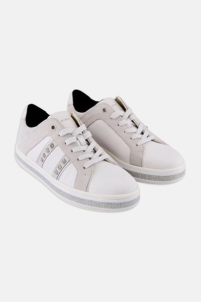 Geox Women D Leelu C Lace Up Casual Shoes, White