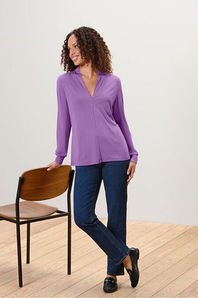 Tchibo Women V-Neck Long Sleeve Plain Top, Purple