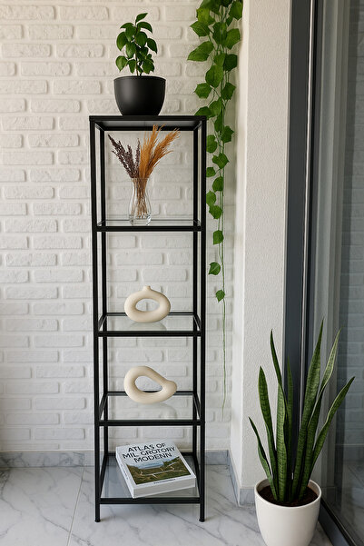 Home Dali Siyah Kitaplık Dekoratif Aksesuar Rafı Mutfak Rafı Şeffaf Cam 40 cm