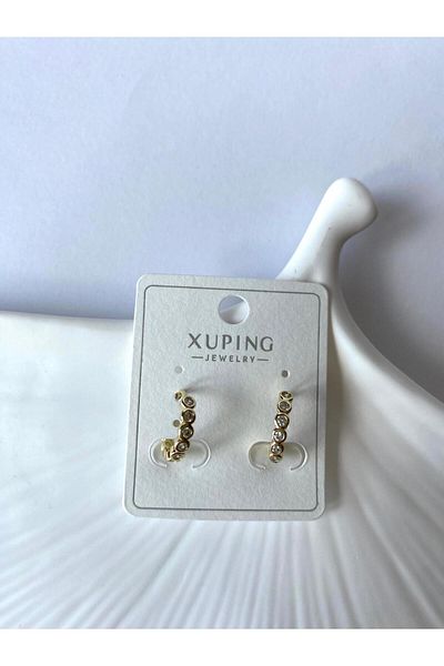 marsel aksesuar Xuping Minimal Single Row Stone Gold Earrings