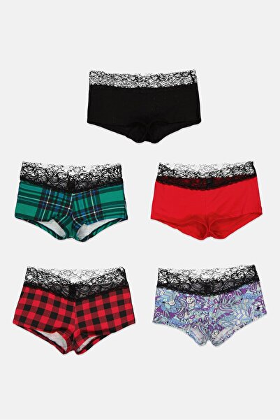 Always A Flirt مجموعة من 5 سراويل قصيرة مطبوعة بالكامل للنساء، أسود/أحمر/أخضر...