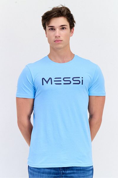MESSİ Men Crew Neck Short Sleeve Brand Logo T Shirt, Light Blue