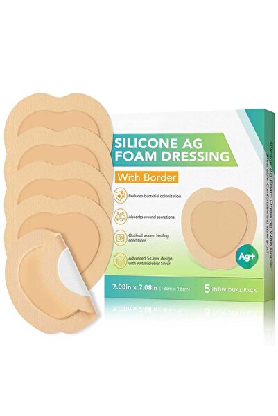 NOVA KISS Set de 5 pansamente din argint și silicon, din spumă absorbantă, cu margine adezivă, 18 x 18 cm