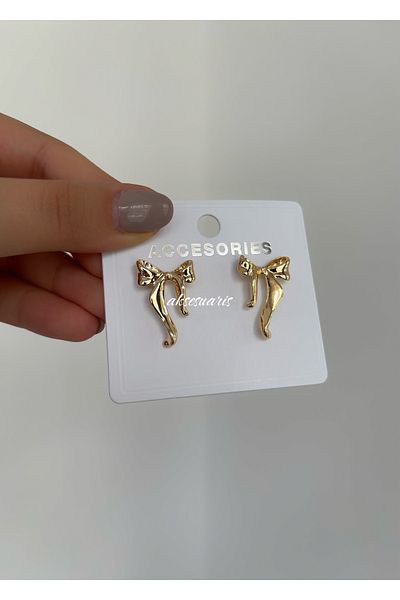 aksesuaris Gold Bow Earrings with Dangle