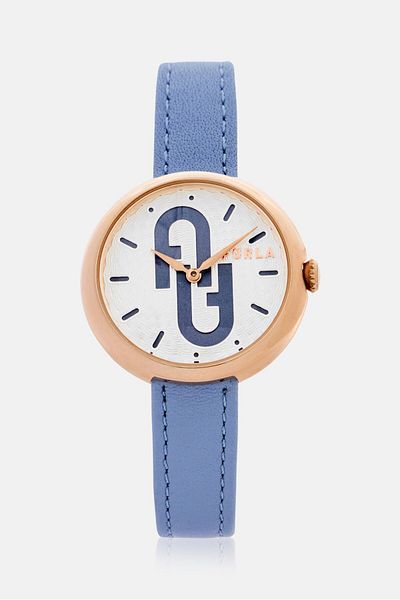 FURLA ساعة نسائية WW00005005L3 جلدية تناظرية 38 مم، أزرق فاتح