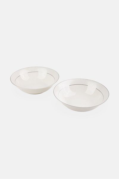 Fissman 2 Pcs Porcelain Bowl Set With Silver Lining 22 Cm, White