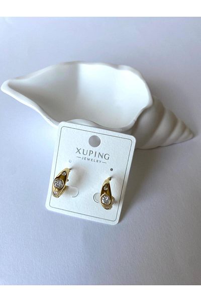 marsel aksesuar Xuping Minimal Middle Round Stone Gold Earrings