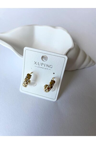 marsel aksesuar Xuping Minimal Pul ve Taş Detay Gold Küpe