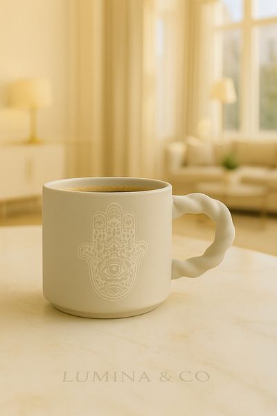 LUMİNA Hamsa Patterned Pastel Color Porcelain Mug - 350 ml