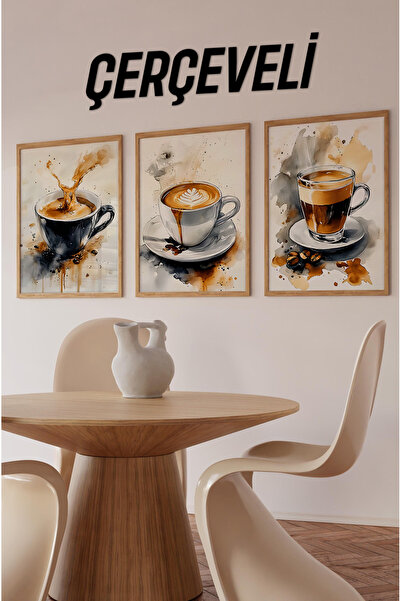 kutuTR ☕ Su Sıçramalı Kahve Tablosu Seti – Ahşap Çerçeveli 3'lü MDF UV Baskı ...