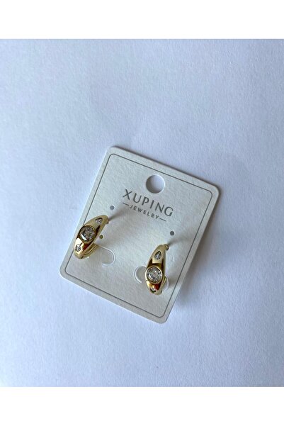 marsel aksesuar Xuping Minimal Ortası Yuvarlak Taşlı Gold Küpe