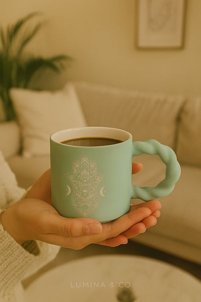 LUMİNA Hamsa Patterned Pastel Color Porcelain Mug - 350 ml