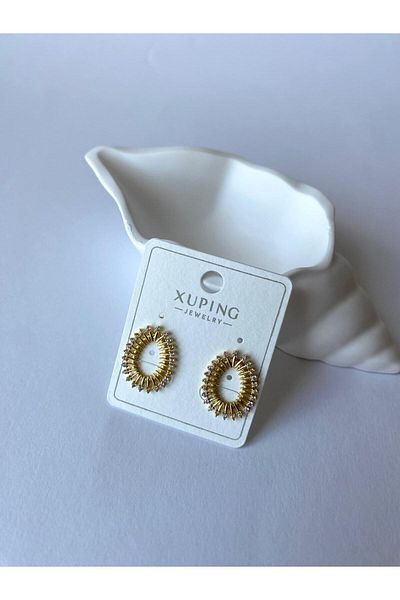 marsel aksesuar Xuping Minimal Oval Stone Detail Gold Earrings