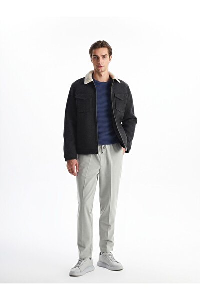 LC Waikiki Antrasit Standart Kalıp Gömlek Yaka Erkek Kaşe Mont