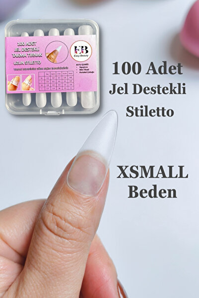 Easy Beauty 100 Adet XSMALL Uzun Stiletto Jel Destekli Takma Tırnak