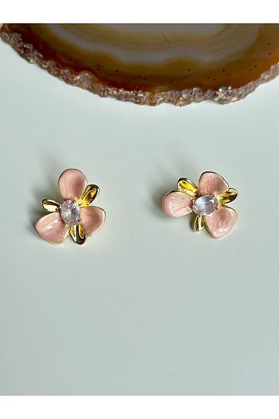 YOUES JEWELRY Steel Flower Earrings Earrings Summer Earrings Pink Stone Earrings