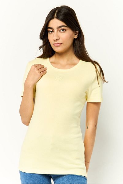 Tommy Hilfiger Women Crew Neck Embroidered Logo Short Sleeves T-Shirts, Yellow