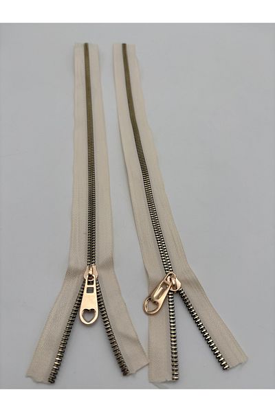 kumasfabrik (45 cm) 2 Pcs Zipper/Bag Zipper/Bag Accessory/Cream Gold Threaded