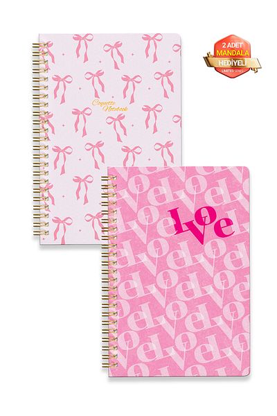Notisyon A5 Spiral School Notebook Set of 2 1 Lined - 1 Unlined Notepad, 148 Pages, Latched, Ribbons