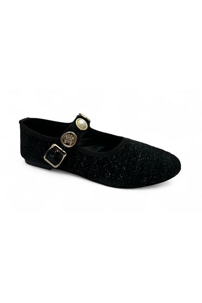 DOSA SHOES Women's Fabric Belted Ballerinas-Black