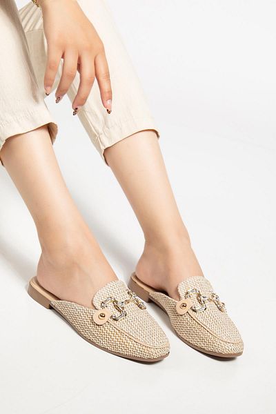 SUİNS SHOES Suins Silva Model Stone Accessory Straw Slippers