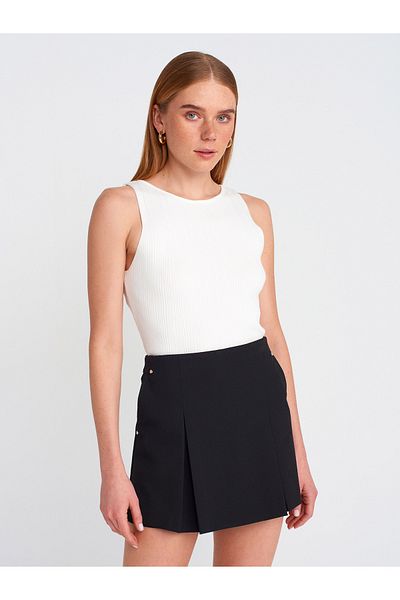 Dilvin 10726 Boat Neck Ribbed Knitwear Blouse-Ecru