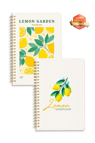 Notisyon A5 Spiral School Notebook Set of 2 1 Lined - 1 Unlined Notepad, 148 Pages, Latched, Lemon