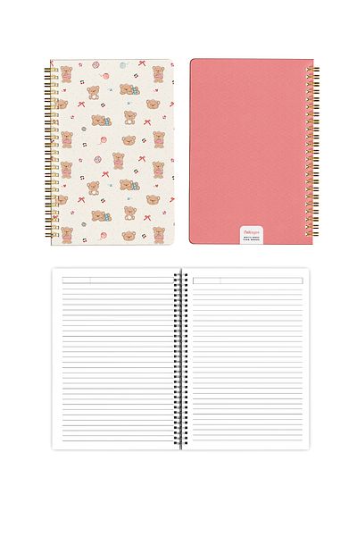 Notisyon A5 Spiral School Notebook Set of 2 1 Lined - 1 Unlined Notepad, 148 Pages, Latched, Teddy Bear