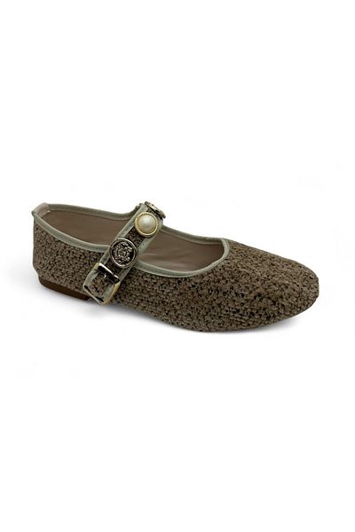 DOSA SHOES Women's Fabric Belted Ballerinas-Beige