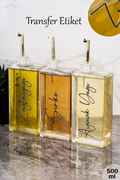 Dolkin Home 3lü 500ml Transfer Etiketli Yağdanlık Gold Kapak Cam Yağlık Zeyti...