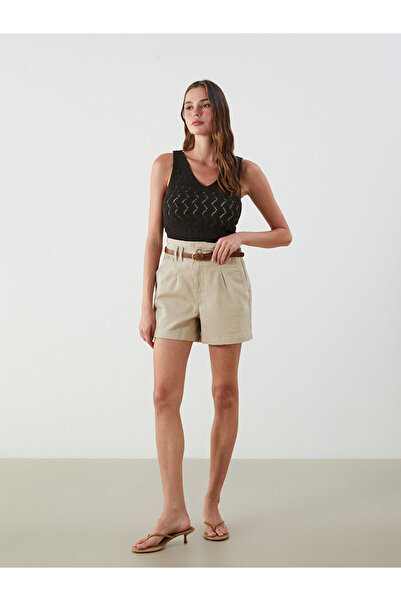 LC Waikiki Nevavm Farklıklı Beli Kemerli Paperbag Women's Jean Shorts