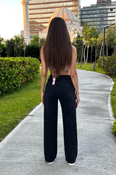 BİKELİFE Dámské džíny s vysokým pasem, elastické, s efektem vyblednutí, vintage široké nohavice, pohodlné džíny