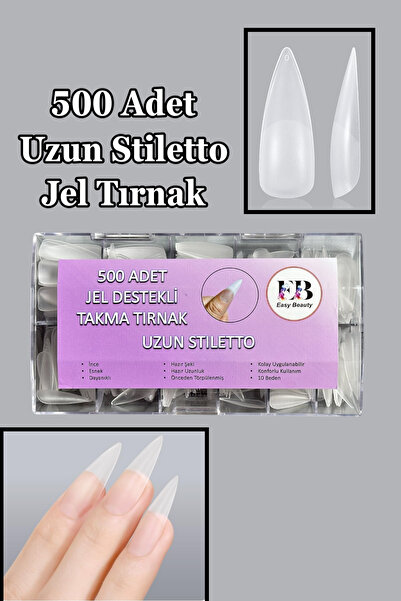 Easy Beauty 500 Adet Uzun Stiletto Yeni Nesil Jel Destekli Törpülenmiş Takma ...