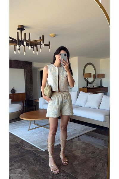 HAZELANNA Embroidered Vest-Shorts Set