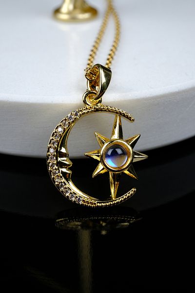 Zalifra Moon Series, Moon and Polar Star Model Steel Necklace