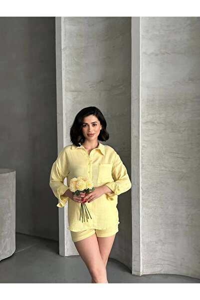 Bella Breeze Women's Linen Look Summer Shirt Shorts Two-Piece Set