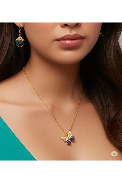 LuxeGem Stone Necklace Stainless Steel Zircon Stone Luxury Butterfly Women's ...