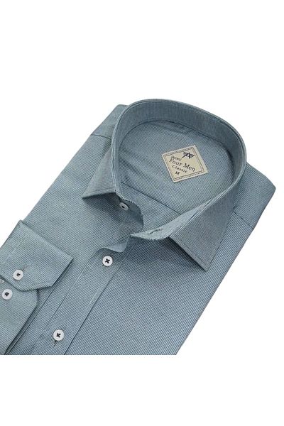 GÖMLEK GALERİSİ Men's Classic Wide Relaxed Fit Long Sleeve Textured Cotton Shirt with Pockets