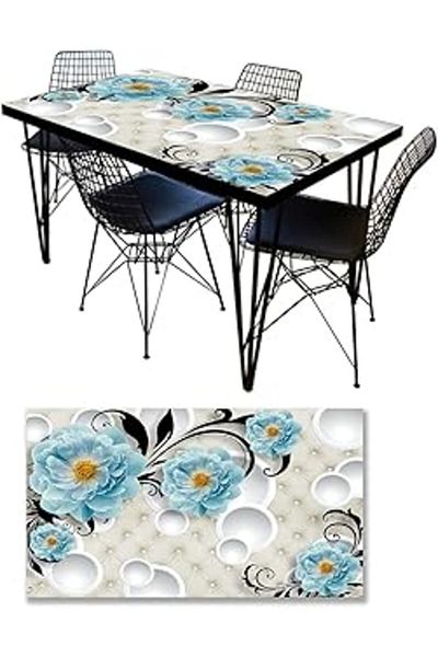 Mu Art Ahşap Stickerart Table Covering Foil Furniture Table Covering Foils 3D Blue Flowers