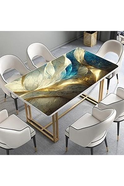 Mu Art Ahşap Stickerart Table Veneer Foil Furniture Table Veneer Foils Gold Blue Luxury Marble