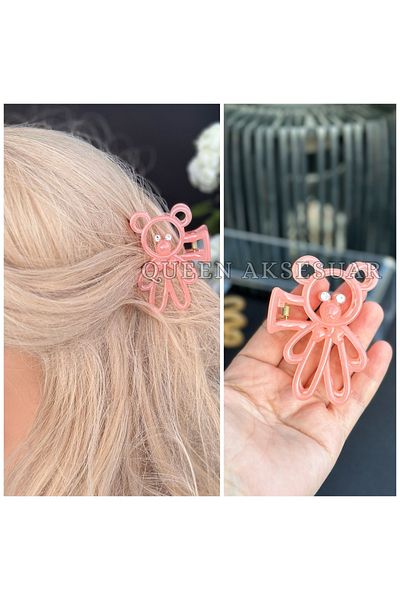 QUEEN AKSESUAR Luxury Cute Neon Transparent Colorful Crystal Stone Teddy Bear Clothespin Buckle Bear Clip Orange