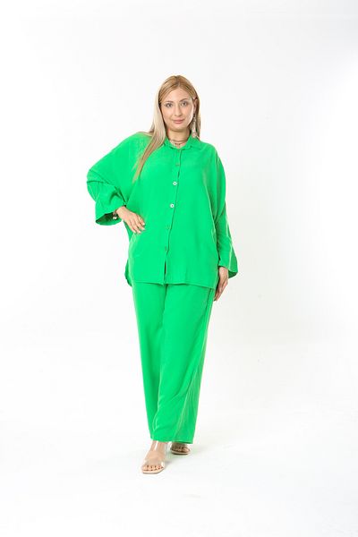 XL Modam Women's Long Sleeve Green Linen Large Size Set